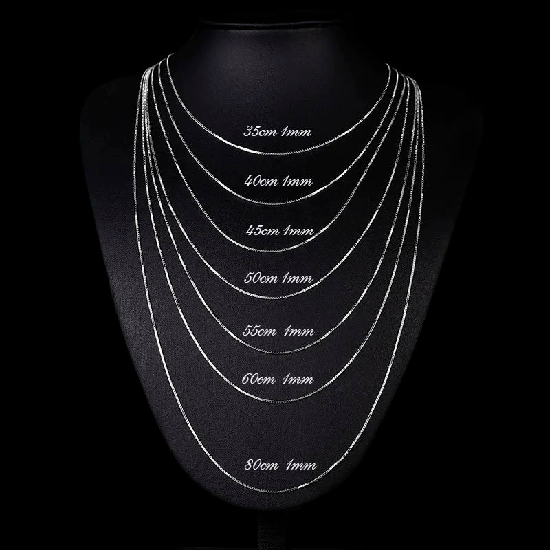 925 Sterling Silver Box Chain Necklace for Women Men Kids Girls Jewelry
