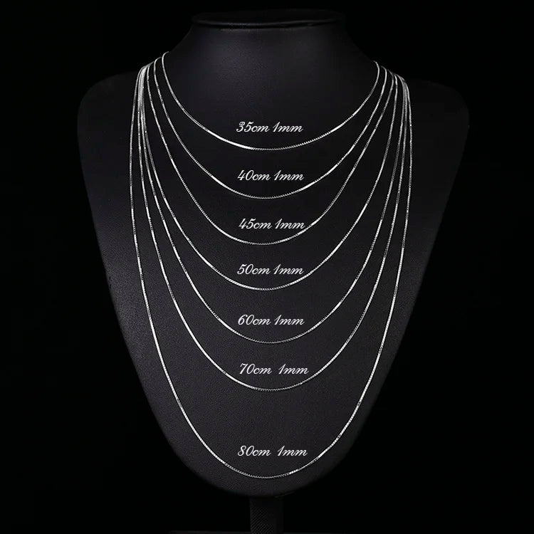 925 Sterling Silver Box Chain Necklace for Women Men Kids Girls