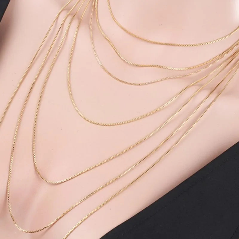 1mm Brass Yellow Box Chain Necklace 35-80cm Women Men Kids
