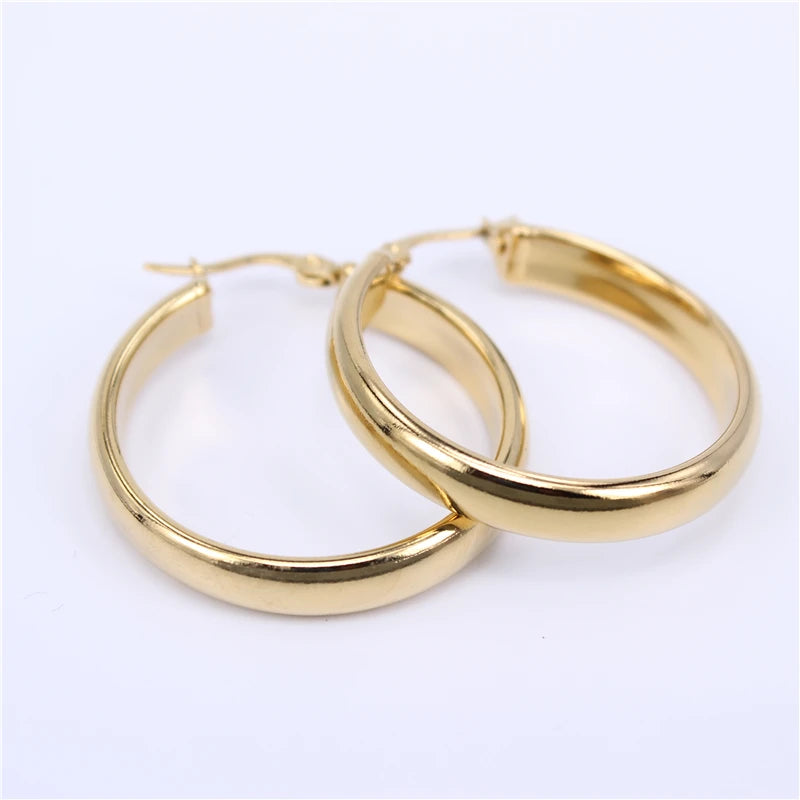 Big Circles Hollow Hoop Earrings Stainless Steel Women Party LH371