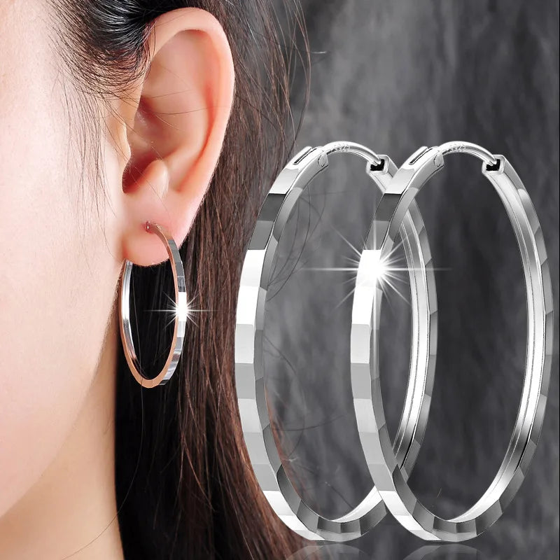 925 Sterling Silver Big Circle Hoop Earrings for Women Party