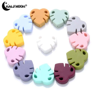 35mm Cartoon Leaves Teether Chew Beads Silicone DIY Baby Pacifier Chain Jewelry