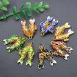 Cloisonne Double Carp Fish Pendant Leather Chains Necklace
