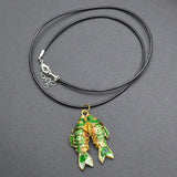 Cloisonne Double Carp Fish Pendant Leather Chains Necklace