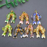 Cloisonne Double Carp Fish Pendant Leather Chains Necklace