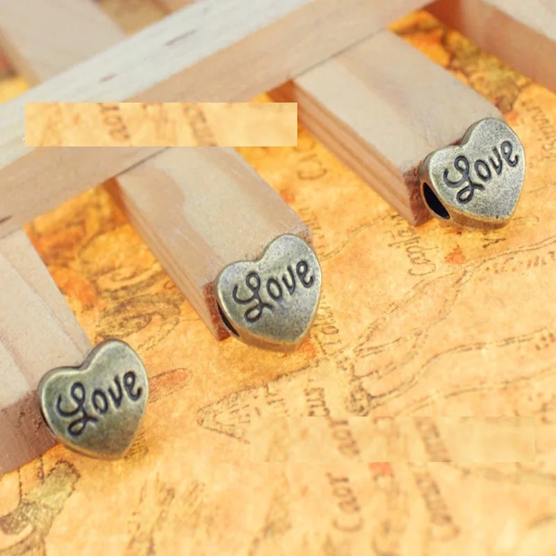 35pcs Ancient Bronze Heart Love Charms Beads for European Bracelet Making