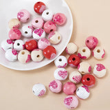 35pcs Mixed Love Heart Print Wood Bead DIY Bracelet Keychain Jewelry Making