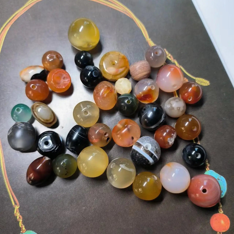 35pcs Natural Old Agate Beads Abacus Shape Colorful Luster Jewelry Accessories