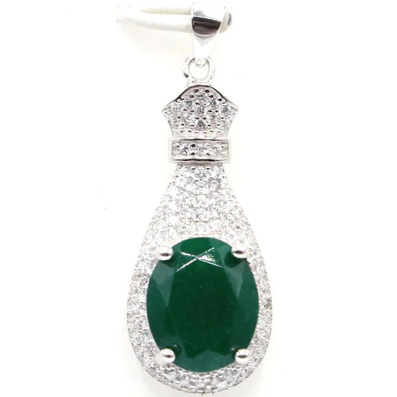 Green Emerald Tanzanite Rhodolite CZ Silver Pendant