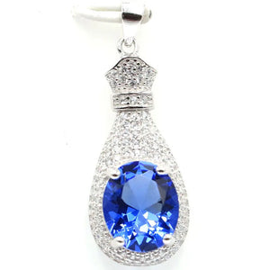Green Emerald Tanzanite Rhodolite CZ Silver Pendant