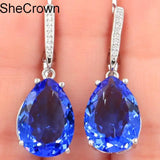 Water Drop Shape Tanzanite CZ 925 Silver Earrings