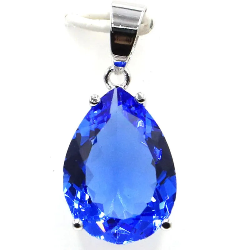 Water Drop Shape Tanzanite CZ 925 Silver Earrings