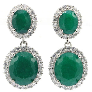 Gorgeous Green Emerald CZ Silver Earrings, 10.3g