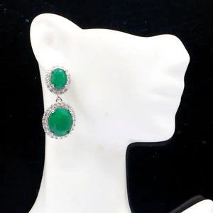Gorgeous Green Emerald CZ Silver Earrings, 10.3g