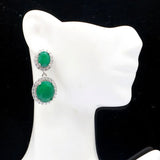 Gorgeous Green Emerald CZ Silver Earrings, 10.3g