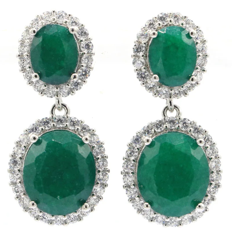 Gorgeous Green Emerald CZ Silver Earrings, 10.3g