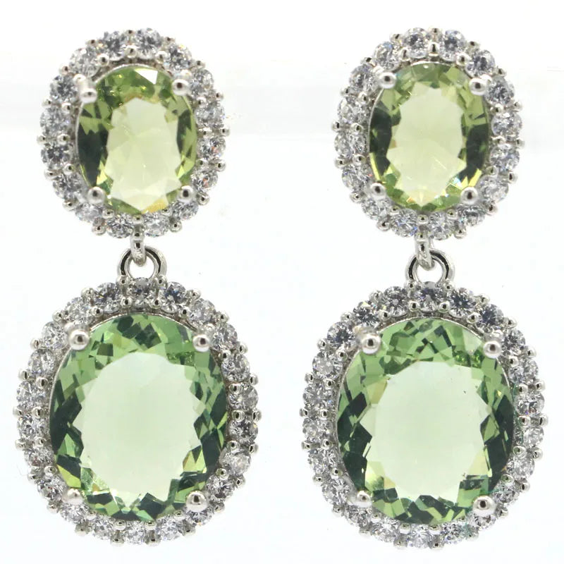 Green Amethyst Pink Kunzite CZ Wedding Earrings