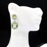 Green Amethyst Pink Kunzite CZ Wedding Earrings