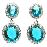 Stunning Pink Tourmaline Aquamarine CZ Silver Earrings Drop