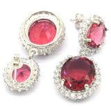Stunning Pink Tourmaline Aquamarine CZ Silver Earrings Drop