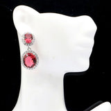 Stunning Pink Tourmaline Aquamarine CZ Silver Earrings Drop