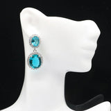 Stunning Pink Tourmaline Aquamarine CZ Silver Earrings Drop