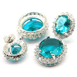 Stunning Pink Tourmaline Aquamarine CZ Silver Earrings Drop