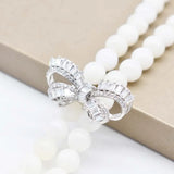 Elegant Bow Pearl Bracelet Buckle, CZ Inlaid, 2pcs/lot