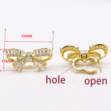 Elegant Bow Pearl Bracelet Buckle, CZ Inlaid, 2pcs/lot