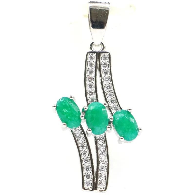 Green Emerald Red Ruby CZ Silver Pendant for Women's Wedding