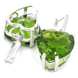 Heart Gemstone Green Peridot CZ Sterling Silver Earrings