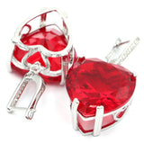 Heart Gemstone Red Ruby Pink Kunzite CZ 925 Silver Earrings