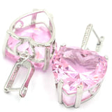 Heart Gemstone Red Ruby Pink Kunzite CZ 925 Silver Earrings