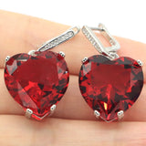 Heart Gemstone Red Ruby Pink Kunzite CZ 925 Silver Earrings