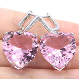Heart Gemstone Red Ruby Pink Kunzite CZ 925 Silver Earrings