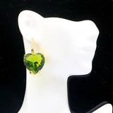 Heart Gemstone Peridot CZ Silver Earrings Drop