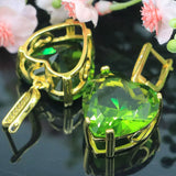 Heart Gemstone Peridot CZ Silver Earrings Drop