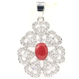 35x21mm Red Ruby Green Emerald CZ Silver Pendant