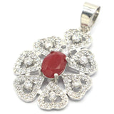 35x21mm Red Ruby Green Emerald CZ Silver Pendant