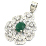 35x21mm Red Ruby Green Emerald CZ Silver Pendant