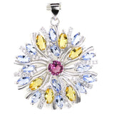 Green Emerald Pink Tourmaline Citrine Tanzanite CZ 925 Pendant
