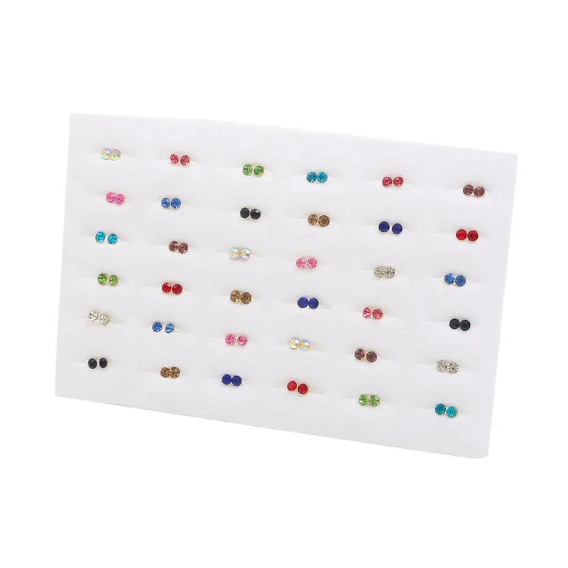Colorful Rhinestone Crystal Stud Earrings Set Flower Round Plastic Jewelry