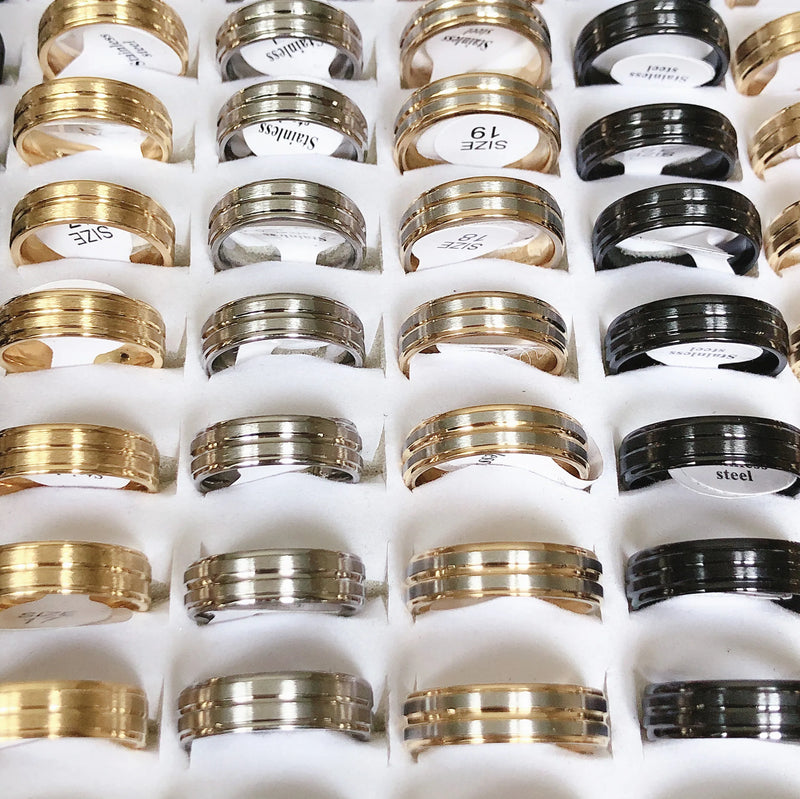 Smooth Line Stainless Steel Wedding Ring - 36/30pcs/lot