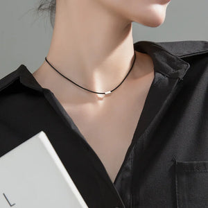 Women's Silver 925 Chain Necklace with Square Pendant Choker