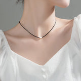 Women's Silver 925 Chain Necklace with Square Pendant Choker
