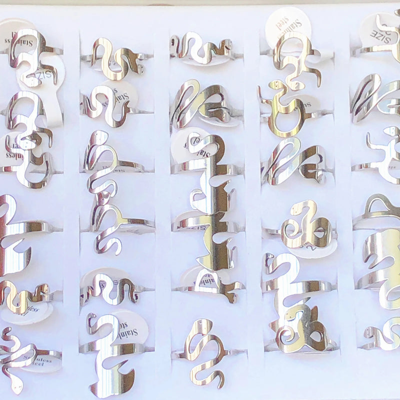 Vintage Stainless Steel Serpentine Rings Lot - Set of 36/50pcs