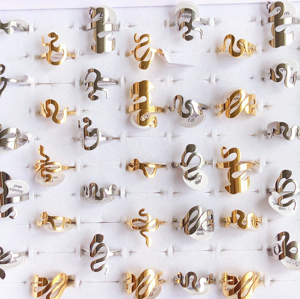 Vintage Stainless Steel Serpentine Rings Lot - Set of 36/50pcs