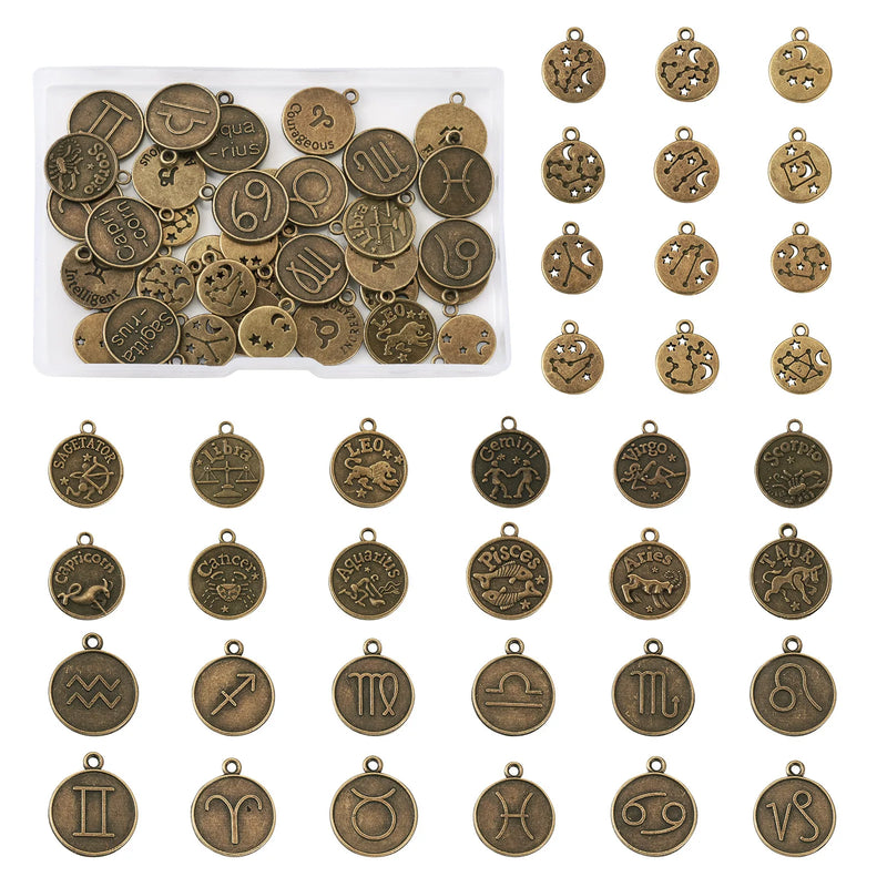 Tibetan Style Alloy Pendants Antique 12 Constellation Charms for DIY Jewelry