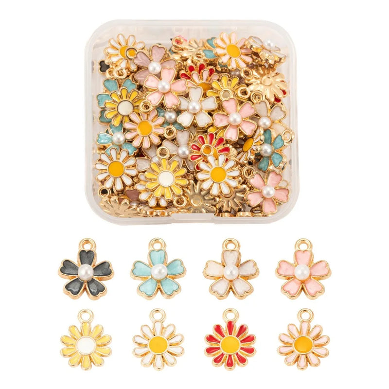 Alloy Enamel Flower Charms for Jewelry Making DIY Bracelet Earring Decor Mix