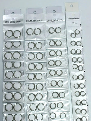 Classic Silver Hoop Circle Earrings Set of 36 or 48 Pairs Diameter 8-14mm
